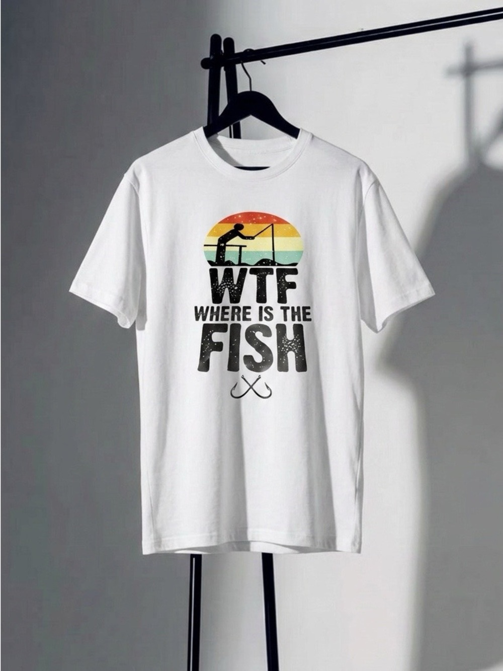 Gildan White WTF Where Is The Fish Retro Sunset Tee
